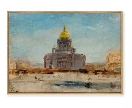 Репродукция картины на холсте Saint Petersbourg, Saint Isaac, 1844г. (мультиколор, золотистый, 75)