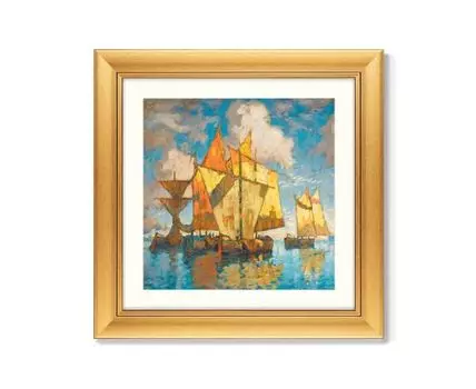 Репродукция картины в раме FISHING BOATS IN THE LAGOON, VENICE, 1941г. (золотистый, 60,5)