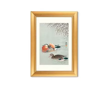 Репродукция картины в раме Mandarin ducks, 1936г. (золотистый, 50,5)