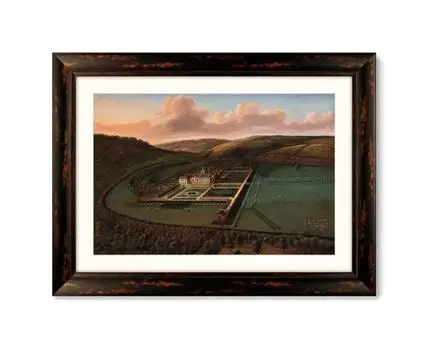 Репродукция картины в раме Southeast Prospect of Hampton Court, Herefordshire, 1699г. (темно-коричневый, 80,5)