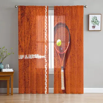 Retro Poster Design For Tennis Tournament Chiffon Sheer Curtains for Living Room Bedroom Window Curtain Voiles Tulle Cortinas 135W x 114H(cm)