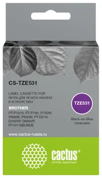 Кассета с лентой Cactus TZe-531, 1.2 см x 8 м, черный на синем, совместимая (CS-TZE531)
