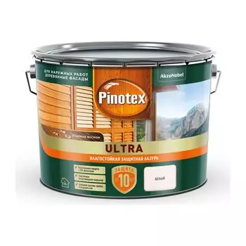 Лазурь Pinotex Ultra, влагостойкая, белый 9л