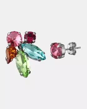 Серьги из кристаллов "мультиколор", р. Безразмера, цвет Серебристый