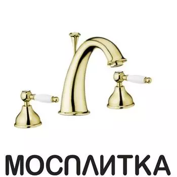 Смеситель для раковины Webert Dorian DO750101010 на 3 отверстия, с донным клапаном, золото