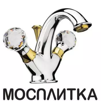 Смеситель для раковины Webert Karenina KA700102017 c донным клапаном, хром, золото, ручки Swarovski