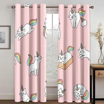 Cartoon Funny Lovely Unicorn Rainbow Animal Window Curtains Blinds for Living Room Kids Bedroom Kitchen Door Home Decor 2Pieces W50 X H130(CM)X2&Hook