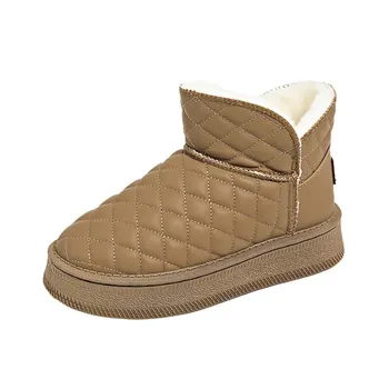 New Winter Thick Plush Warm Snow Boots Women Slip on Flat Heels Cotton Shoes Woman Non Slip Waterproof Ankle Boots Female 35 белый