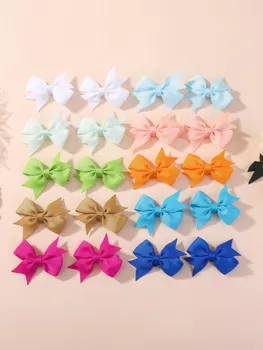 20pcs/set 2.2 Grosgrain Ribbon Hair Bows Clips for Baby Girls Cute Candy Color Hairpin Barrettes Headwear Kid Hair Accessories