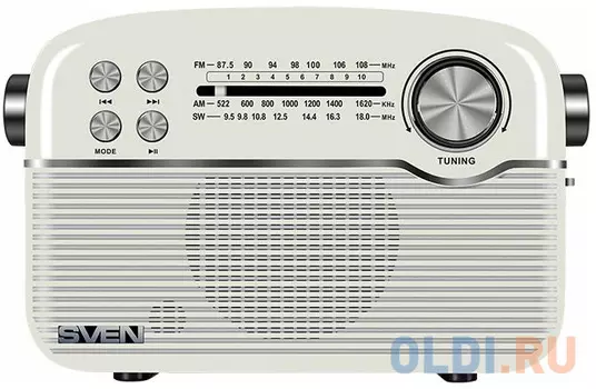Радиоприёмник SVEN SRP-500 белый (3 Вт, FM/AM/SW, USB, microSD, AUX, Bluetooth, 1200 мАч)