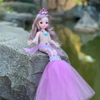 30 см кукла-русалка BJD с одеждой, головные уборы, 13 суставов, модная принцесса, платье русалки для маленьких девочек, аксессуары для кукол, игрушка своими руками в подарок оранжевый