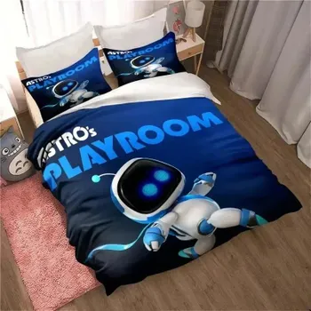 Комплект постельного белья с милым мультяшным рисунком Astro Bot, пододеяльник, односпальная кровать, двуспальная кровать размера King Size, комплект постельного белья для взрослых мальчиков, пододеяльник, наволочка EU Single 135x200cm
