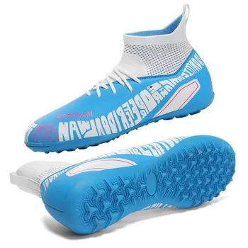 Soccer Shoes High-Top Breathable Athletic Sneaker AG/FG Professional Training Turf Football Boots 38 белый