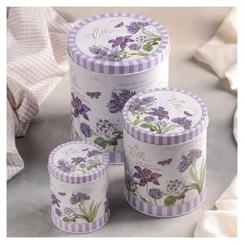 Набор банок для сыпучих продуктов "Лаванда", 3 шт: 7×9 см/10×13 см/13×16 см