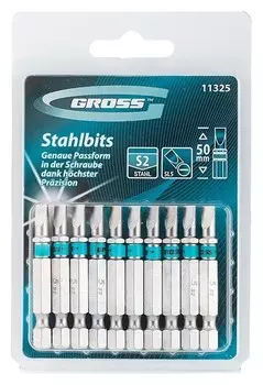 Набор бит Gross, Sl5,0х50, сталь S2, 10 шт