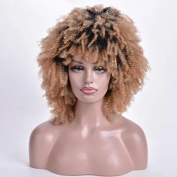 Короткие вьющиеся парики Ombre Blonde Афро-синтетический парик для женщин чёрный