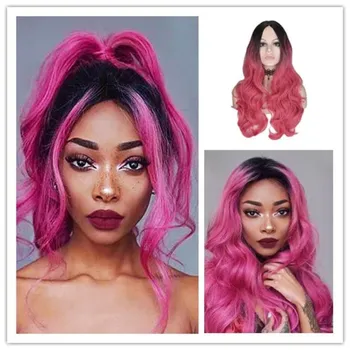 Длинный волнистый парик Ombre Blonde, натуральный двухцветный средний участок, термостойкие синтетические волосы, парики для афроамериканских женщин 26inches