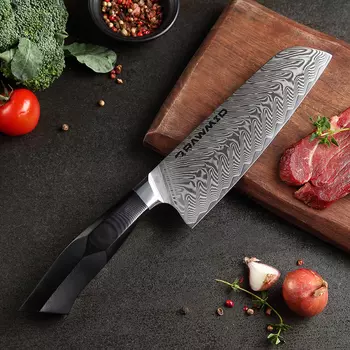 Нож «Сантоку» RAWMID RLK-18 plexiglass, 18 см, ручка из стеклотекстолита