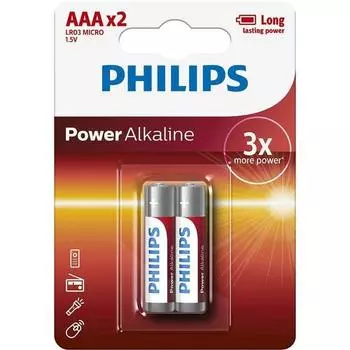 Батарейка щелочная Philips "LR03P2B/51Power", тип AAA, 2 шт.