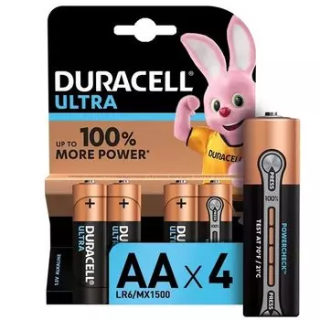 Батарейки Duracell ULTRA AA (LR6), щелочные, КОМПЛЕКТ 4 шт., в блистере