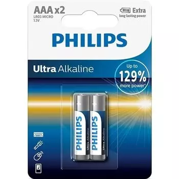 Батарейки щелочные Philips "LR03E2B/10 Ultra (AAA)", 2 шт.