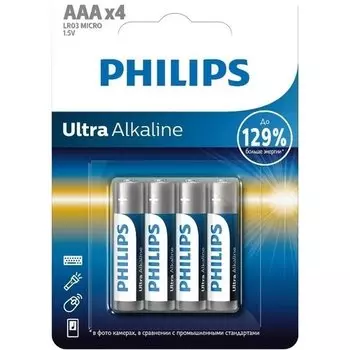Батарейки щелочные Philips "LR03E4B/51 Ultra (AAA)", 4 шт.