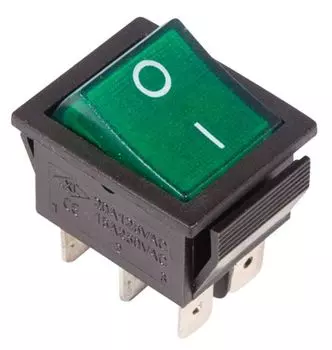 Переключатель Rexant 36-2352 клавишный 250V 15А (6с) ON-ON зеленый с подсветкой (RWB-506, SC-767)