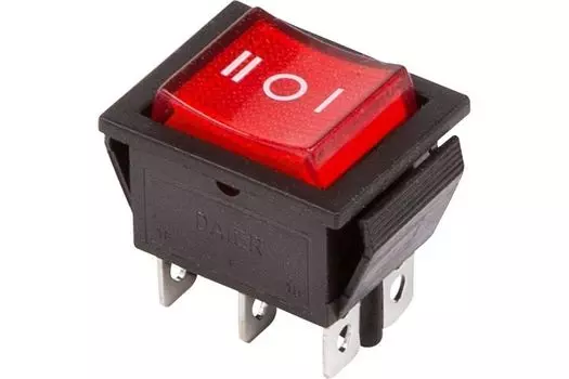 Переключатель Rexant 36-2390 клавишный 250V 15А (6с) ON-OFF-ON красный с подсветкой и нейтралью (RWB-509, SC-767)
