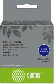 Картридж ленточный Cactus CS-LT-91205 черный/синий для Dymo Letra Tag LT-100H