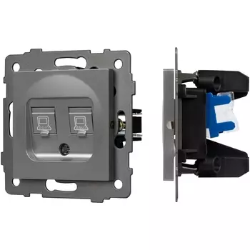 Механизм компьютерной розетки двойной SCT-MPC2-PL-GR-V (RJ-45, CAT6) (Arlight) 049851