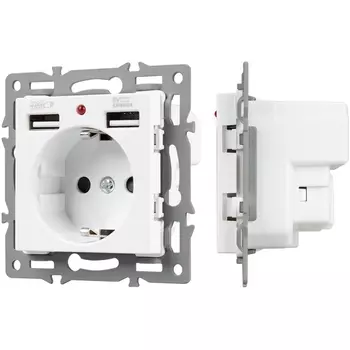 Механизм розетки с USB зарядкой SCT-MUAA-PL-WH (250V, 16A) (Arlight) 043733