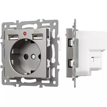 Механизм розетки с USB зарядкой SCT-MUAA-PL-GR (250V, 16A) (Arlight) 043735