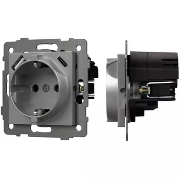 Механизм розетки с USB зарядкой SCT-MUAC-PL-GR-V (250V, 16A) (Arlight) 049831