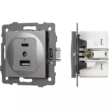 Механизм USB розетки SCT-MUAC-PL-GR-V (5V, 3A, QC4) (Arlight) 049840