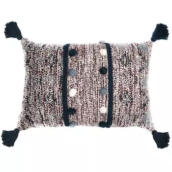 Подушка с помпонами и кисточками (tkano) мультиколор 60x40x20 см.