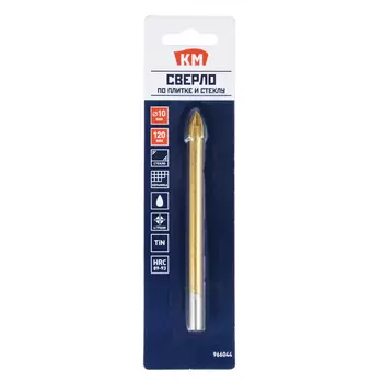 Сверло по плитке и стеклу КМ 10х120 мм TIN (966044)