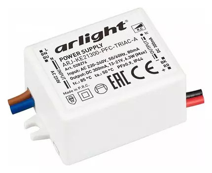 Драйвер Arlight ARJ-KE21300-PFC-Triac-A 13-21V 6,3W IP44 0,3A 028276