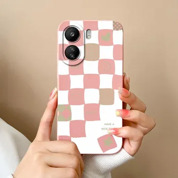 Для Xiaomi Redmi K70 Pro K70E 13C Note 13 Pro+ 13R K60 Ultra Чехол для телефона Роскошный модный клетчатый узор Матовый жидкий силиконовый чехол Защитные бамперы redmi 13C 4G