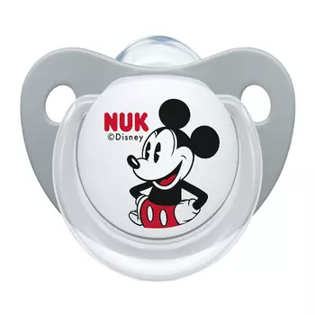 Nuk Пустышка ортодонтическая Дисней Микки Маус силикон, размер 2 серый + контейнер (Nuk, Соски-пустышки и аксессуары)