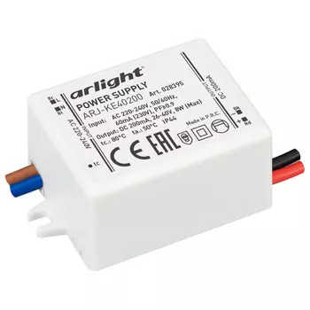 Блок питания ARJ-KE40200 (8W, 200mA, PFC) (Arlight, IP44 Пластик, 5 лет)