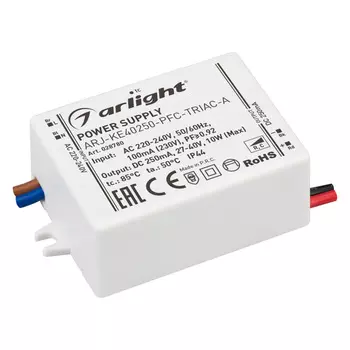 Блок питания ARJ-KE40250-PFC-TRIAC-A (10W, 250mA) (Arlight, IP44 Пластик, 5 лет)