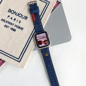 Модный джинсовый холстовый ремешок для Apple Watch Series Ultra 8, 7, 6, 5, 4, 3, 2 Se, ремешок с пряжкой для Iwatch 40, 44 мм, 41, 45 мм, 49 мм, аксессуары 38 40 41mm белый