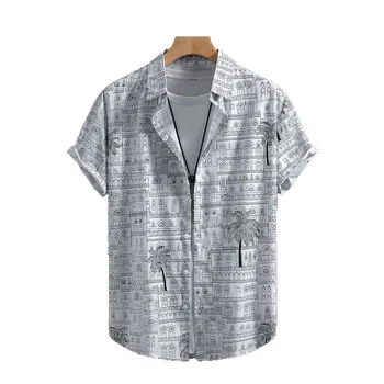 Мужская рубашка с коротким рукавом Palm Tree Line Design Shirt для мужчин в ближневосточном стиле, ретро, лето, новая коллекция 2025 года. M