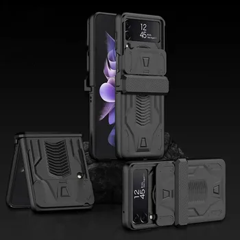 Жесткий противоударный чехол для Samsung Galaxy Z Flip 4 5g, чехол с магнитной петлей, выдвижная крышка объектива для Samsung Z Flip4, прочный чехол case only зелёный