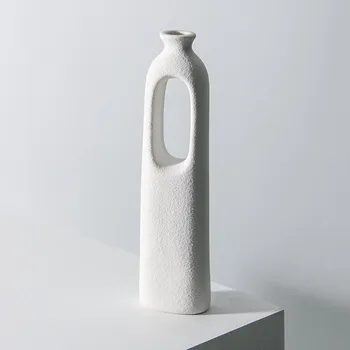 Nordic Geometric Ceramic Vase - Creative Art Ornament for Living or Model Room, Korean Style Decor.
