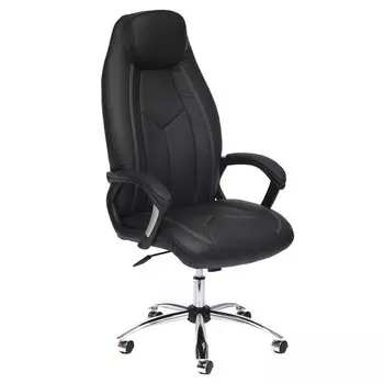 кресло офисное BOSS, 660х550х1320(1450) мм, черное/хром, кожзам, металл