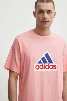 Хлопковая футболка adidas, розовый