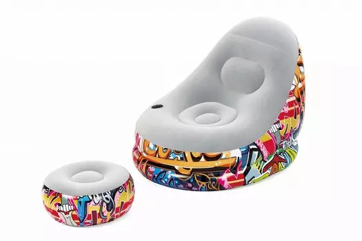 Надувное кресло Bestway Graffiti Comfort Cruiser 121x100x86см с пуфиком 54х54х26см 75076