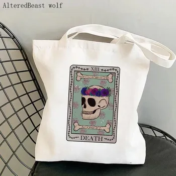 Женская сумка-шоппер Death Skull смотрят друг на друга Сумка с принтом Harajuku Холщовая сумка-шоппер Сумка-тоут на плечо Женская сумка 24*26cm