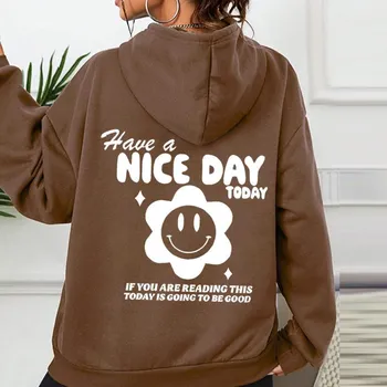 Autumn Shoulder Sleeves Letter Fashion Printed Back Bag Collar Fleece Hooded Sweater Women S Clothing XS серый